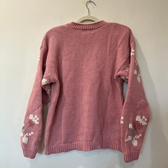 Vtg Gina Peters Ramie Cotton Blend Sweater Pink Floral Large Grandmacore - Picture 2 of 8